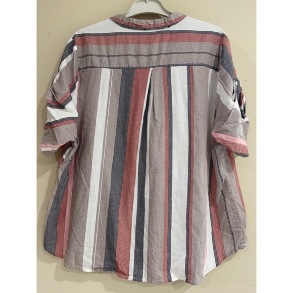 TAHARI Linen Rayon Blend Striped Blouse Short Sleeves Top Size 1X - Picture 3 of 8